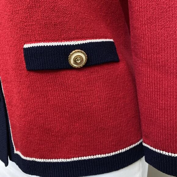 St John Santana Knit Jacket Cardigan Blazer Sweater Long Sleeve Button Red M - Picture 5 of 6